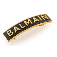 Заколка-автомат кожаная черная с золотыми буквами BALMAIN размер M Limited Edition Barrette Pour Cheveux M Gold FW20